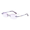 Women Rimless Rhinestone Trimmed Purple Presbyopic Glasses, +4.00D