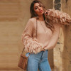 Sexy Tassel Loose Long-sleeved Knit Pullover Sweater (Color:Pink Size:S)