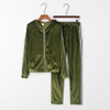 Striped Gold Velvet Zipper Warm Suit (Color:Army Green Size:S)