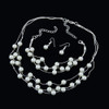 Pearl Multi-Layer Temperament Necklace Earring Bracelet set, Metal color:Silver