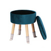 Modern Flannel Solid Wood Stool Thickened Small Stool Living Room Storage Stool(Blue Green)