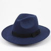 Men / Women Retro British Style Wool Jazz Cap Big Edge Sun Hat(Navy)