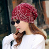 Autumn and Winter Ladies Cotton Flower Print Hat Windproof Warm Beanie, Size:50-60cm(Cashew Flower Red Wine)