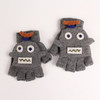 Winter Dual-use Cartoon Half Finger Flip Knitted Warm Children Gloves(Gray)