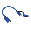 USB 3.0 Female to Micro USB + USB-C / Type-C Male Charging + Transmission OTG Nylon Braided Adapter Cable, Cable Length: 19cm(Blue)