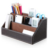 2 PCS Leather Multifunctional Pen Holder Office Desk Five Compartment Storage Organizing Box(Brown)