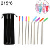 8 PCS Reusable Silicone Tips Stainless Steel Drinking Straws + 2 PCS Cleaner Brushes Set Kit with Cashmere Bag,  215*6mm
