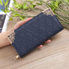 Embossed Lingge Long Wallet Retro Pattern Multi-Card Clutch Bag(Navy Blue)