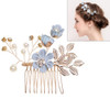 Fashion Flower Hair Combs Headdress Prom Bridal Wedding Hair Accessories Gold Leaves Hair Jewelry Hair Pins(Blue hair comb)