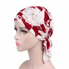 2 PCS Stretch Cotton Printed Turban Cap Chemotherapy Cap Toe Cap, Size:One Size(Big  Flower On Red)