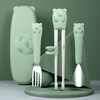 Household Baby Eating Training Chopsticks Spoon Fork Exercise Suit Kids Tableware(Green )