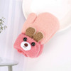 Cartoon Bear Shape Knitted Wool Double Layer Plus Velvet Thick Warm Children Gloves Mittens, Suitable Age:0-3 Years Old(Light Pink)