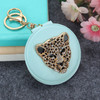 Cartoon Leopard Head Makeup Mirror Bag Hanging Portable Mirror(Sky Blue)