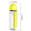 600ML Plastic Water Bottle with Daily Pill Box Organizer Drinking Bottles(Yellow)