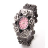 Retro Embossed Flower Bracelet Quartz Watch for Women(Pink)