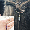 Women Moon Hexagon Pendant Hair Band Hair Accessories(Purple Crystal)