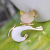 Cute Cat Brooch Cat Eye Stone Brooch(White)