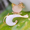 Cute Cat Brooch Cat Eye Stone Brooch(White)