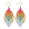 Double-layered Leaves Tassel Earrings Simple Retro Metal Leaf-ears Ornaments(Gold Black)