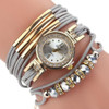 Leather Belt Rhinestone Circle Bracelet Quartz Watch for Women(Grey)
