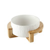 15.5cm/850ml Cat Dog Food Bowl Pet Ceramic Bowl, Style:Bowl With Wooden Frame(White)