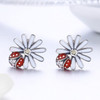 Sterling Silver Ladybug Flower Earrings Drop Oil Diamond Earrings Female Earrings