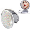 Diamond-encrusted Metal Double Side Folding Mini Portable Round Small Makeup Mirror(Color White )