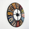 Digital Round Retro Wall Clock Creative License Plate Wrought Iron Decorative Clock(Colorful)