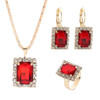 Square Crystal Necklace Earrings Ring For Women Jewelry Sets(Red)