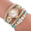 Duoya D249 Woven Twisted Pearls Round Analog Quartz Wrist Bracelet Watch for Ladies(Green)