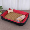 Dog Bone Pattern Big Soft Warm Kennel Pet Dog Cat Mat Blanket, with Rattan Mat & Blanket Size: XS, 50×40×15cm (Black Red)