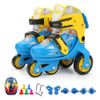 Adjustable Children Four-wheel Roller Skates Skating Shoes with Protective Clothing, Size : XS (Blue + Yellow)