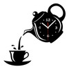 2 PCS Creative DIY Acrylic Coffee Cup Teapot 3D Wall Clock Decorative Kitchen Wall Clocks Living Room Dining Room Home Decor Clock(Black)