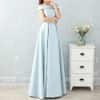 Satin Long Bridesmaid Sisters Skirt Slim Graduation Gown, Size:XXL(Ice Blue C)