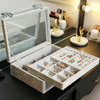 Flannel Jewelry Transparent Double Storage Box Earrings Finishing Bedroom Jewelry Box(Gray-L)