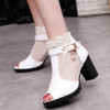 Lace Yarn Fish Mouth Shoes Breathable Shoes High-Heeled Sandals Shoes, Size:37(White)