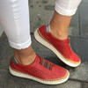 Hollow Hand-stitched Striped Breathable Casual Women Flat Sneaker, Shoes Size:43(Red)
