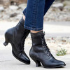 Women High Heels Large Size Lace Boots Fighter Retro PU Leather Round Toe Shoes, Shoe Size:36(Black)