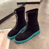 Suede Boots Middle Tube Zipper Candy Martin Boots, Size:36(Green Zipper)