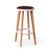 Creative Wooden High Stool Modern Minimalist Bar Chair(White Circle - Dark Red PVC)