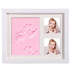 Solid Wood Three-frame BabyHands and Feet Mud Print Photo Frame with Cover(White Photo Frame Pink Mud)