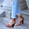 Thick Heeled Serpentine High Heel Sandals, Color:43(Wine Red)