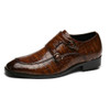 Crocodile Pattern Business Flat Bottom Leather Formal Shoes, Size:43(Brown)