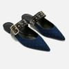 Rivets Mules Pointed Head Toe Flat Bottom Slipper, Size:37(Blue)