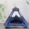 Cotton Canvas Pet Tent Cat and Dog Bed with Cushion, Specification: Large 60×60×70cm(Navy Blue Dot)