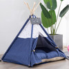 Cotton Canvas Pet Tent Cat and Dog Bed with Cushion, Specification: Large 60×60×70cm(Navy Blue Dot)