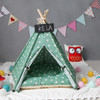 Cotton Canvas Pet Tent Cat and Dog Bed with Cushion, Specification: Medium 50×50×60cm(Green Triangle)