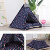 Cotton Canvas Pet Tent Cat and Dog Bed with Cushion, Specification: Large 60×60×70cm(Navy Red Five-pointed Star)