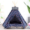 Cotton Canvas Pet Tent Cat and Dog Bed with Cushion, Specification: Small 40×40×50cm(Navy Red Five-pointed Star)