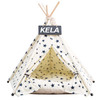 Cotton Canvas Pet Tent Cat and Dog Bed with Cushion, Specification: Large 60×60×70cm(Beige Star )